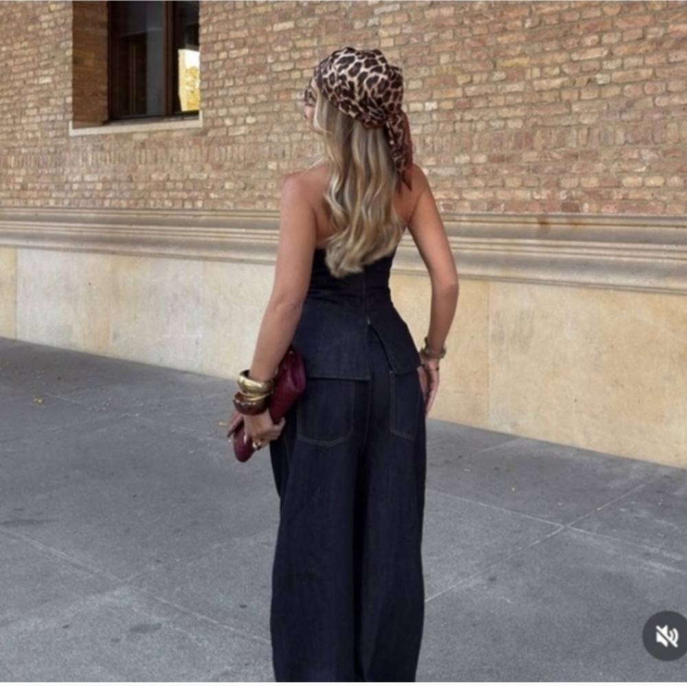 ZARA DENIM BALLOON PANTS BLUE SIZE S - Picture 8 of 15